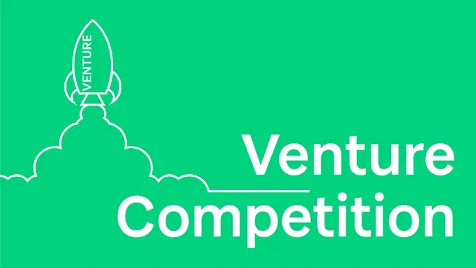 green background with outline of rocket and words 'venture competition'