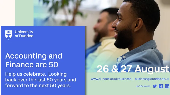 Accountancy and Finance poster for the 50th anniversary event in August 2022