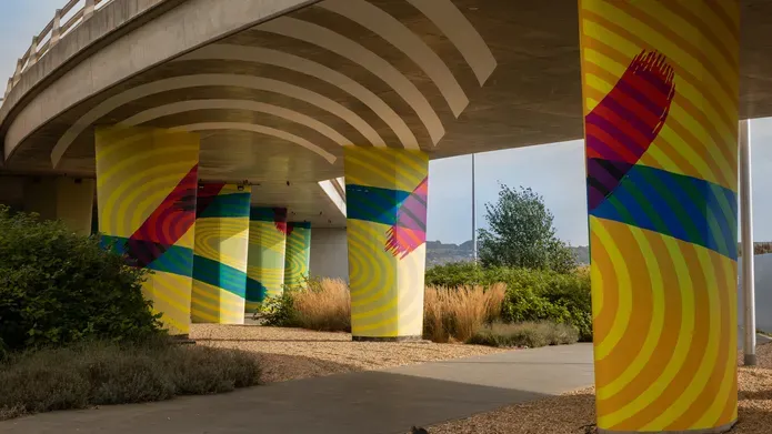 Tay Road Bridge with colourful painted artwork