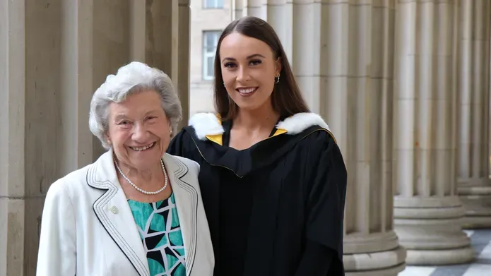Pic of Muriel and Cara Duncan outside the Caird Hall