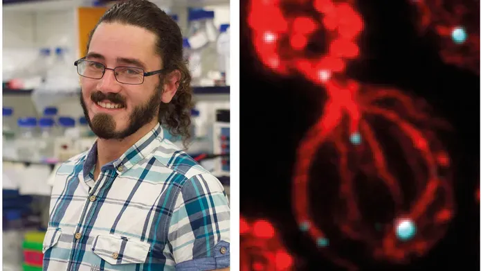 tom williams portrait next to image of mrna