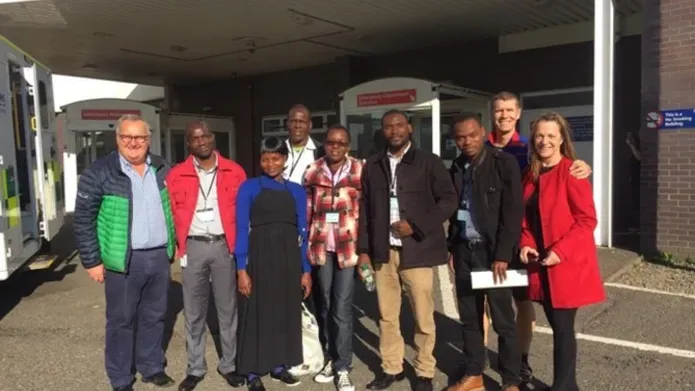 Barry and a group of people outside of the accident and emergency department of Ninewells hopsital.