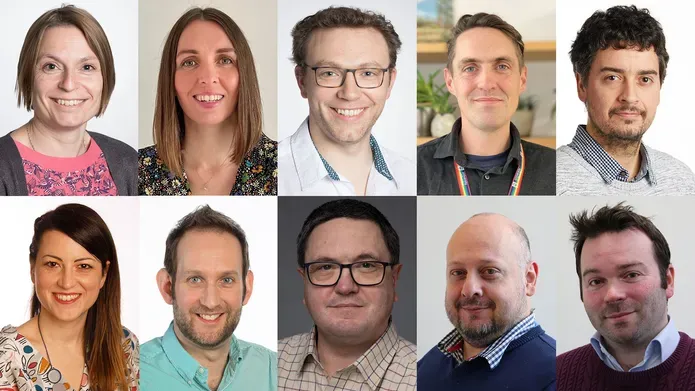 Top row from left: Jorunn Bos, Laura Cleghorn, Piers Hemsley, Henry McSorley, Ignacio Moraga Bottom row from left: Melissa D’Ascenzio, Helge Dorfmueller, Gary Tarver, Michele Tinti and Stephen Patterson