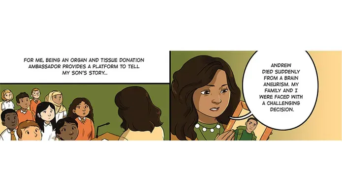 Illustration of a person discussing organ donation.