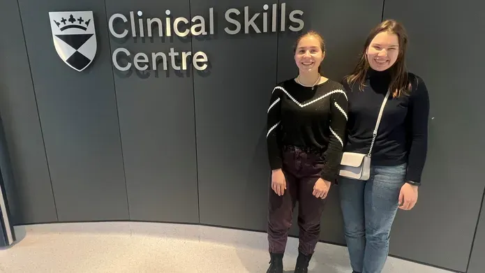 Photograph of Victoriia and Olesia in the University of Dundee Clinical Skills Centre
