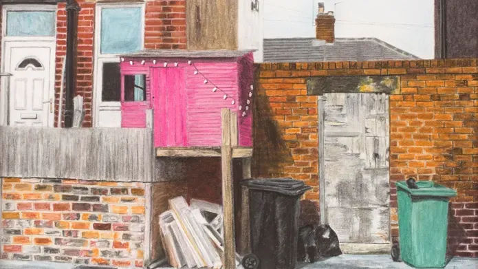 Drawing of back street scene by artist Elizabeth Nast