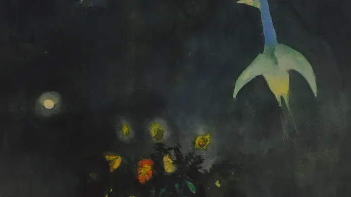 Flowers and Startled Bird by Robert Leishman