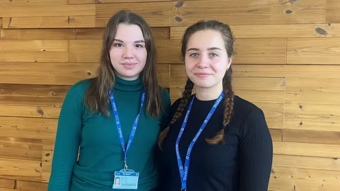 Photograph of visiting medical students Olesia and Viktoriia