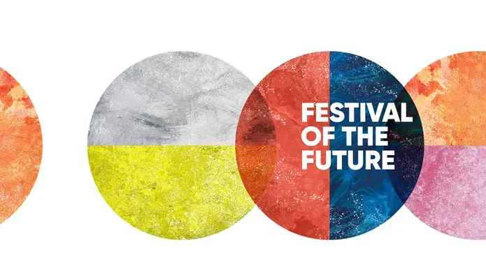 Festival of the Future background image, consisting of circular block print colours.