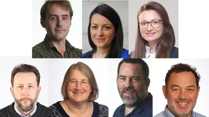 Top from left: Dr David Booth, Dr Melissa D'Ascenzio, Dr Claire Hepburn. Bottom from left: Dr Stephen Kelly, Dr Elizabeth Martin, Dr David Martin, Dr Marios Stavridis