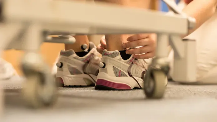 shoes with motion capture sensors on for tracking and studying motion. 