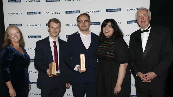 Ryan Anderson and Ricardo Moreno Ballestero pose with their awards at the Converge Awards