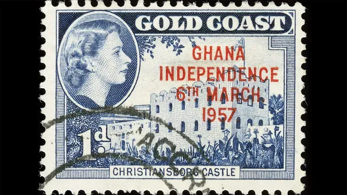 A postage stamp Gold Coast Ghana Independence 6th March 1957 with a profile of Queen Elizabeth II