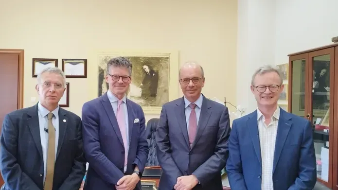 Left to right: Professor Vassilis Gorgoulis, Professor Rory McCrimmon, Professor Nikolaos Arkadopoulos, Dean of the Medical School of the National and Kapodistrian University of Athens, and Professor Russell Petty.