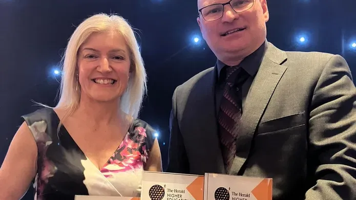 Hazel Ednie and Colin Murdoch with the three awards