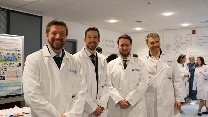 L-r - Cllr Steven Rome, Cllr John Alexander, Leader of Dundee City Council, Jacob Young, Parliamentary Under Secretary of State in the Department for Levelling Up, Housing and Communities, Professor Alessio Ciulli