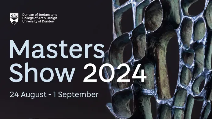 Sculptural work that resembles seaweed with overlay text reading Masters Show 2024 24 August - 1 September