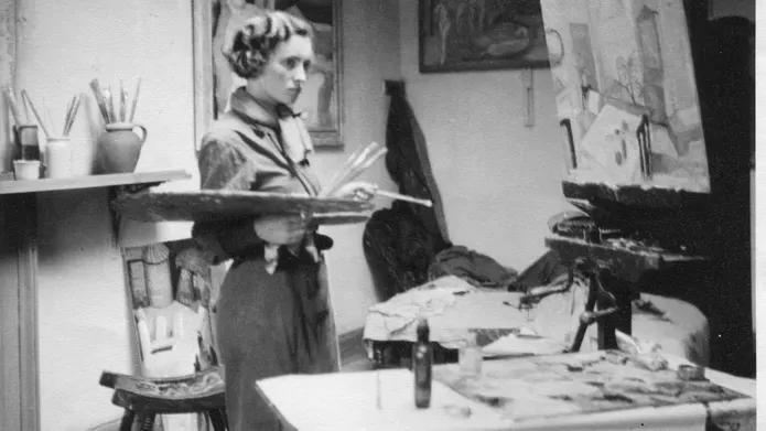 Wilhelmina Barns-Graham painting in her Edinburgh studio in 1937