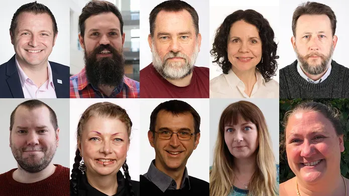 A montage of 10 people smiling