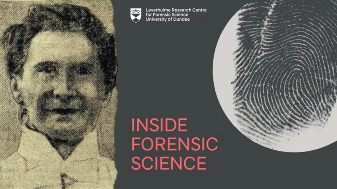 Image showing a picture of Jene Milne on the left and the logo for the Inside Forensic Science podcast on the left
