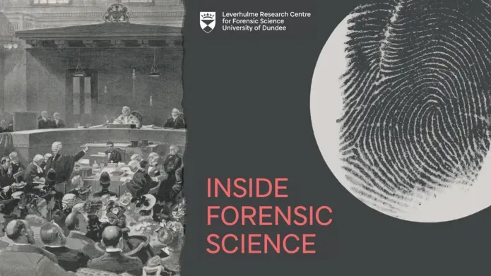 On the left side of the image is a drawing of the court during the Ardlamont Trial, on the right is the logo for the Inside Forensic Science podcast.