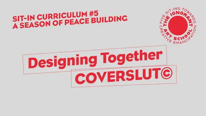 Title slide in red and grey reads Designing Together COVERSLUT copyright - stretched diagonally across the screen in an irregular box