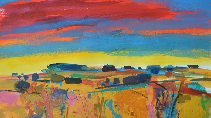 Colourful painting of a Fife landscape by Alan Watson