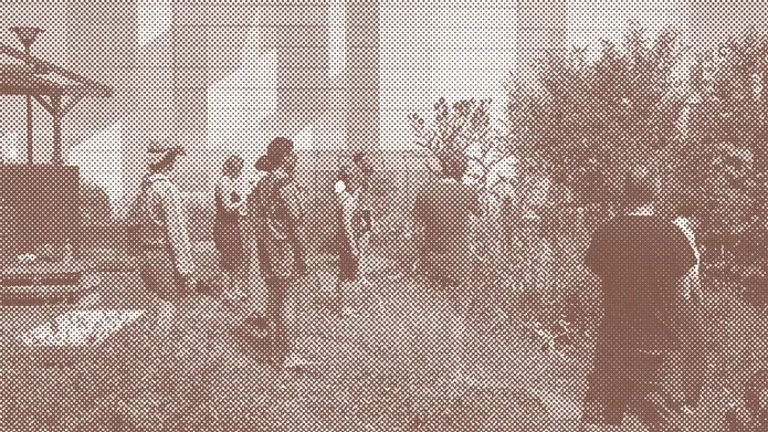 A group of people gathering outdoors 