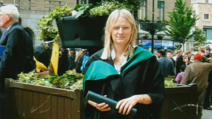 Pam Lawrence on her graduation day in City Square, Dundee