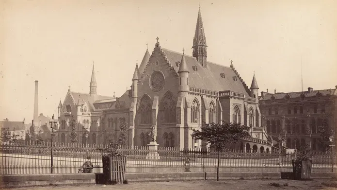 sepia photograph of victorian gothic building
