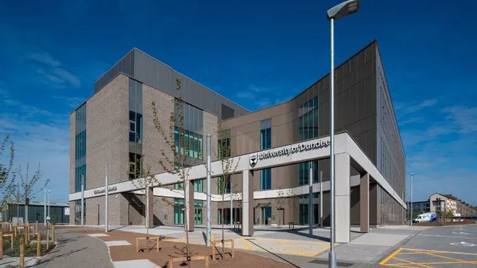 Life Sciences Innovation Hub - a view from the outside of the building looking at the front of the building with steel structure over a paved area
