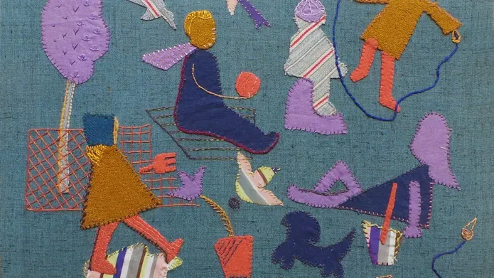 Embroidery of children playing by Marion Stewart