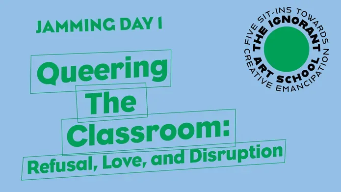 Jamming Day 1 title slide on blue and green