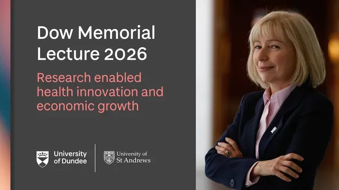 Banner for the Dow Memorial Lecture 2026 text has the title of the lecture and shows Professor Dame Anna Dominiczak photo on the right