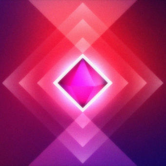 Graphic showing a diamond shape in several shades of pink and purple