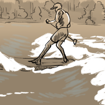 Sketch of Paddle-boarder surfing at the River Stanely.
