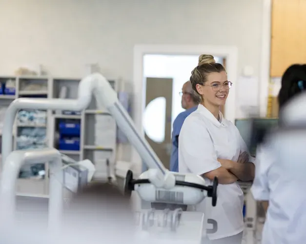 students working in a dental lab