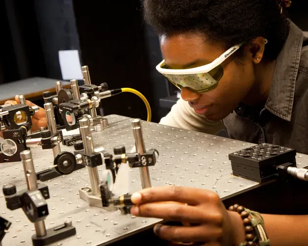 A student working on equipment