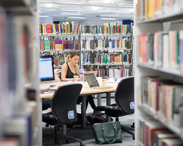 a student studying in a library