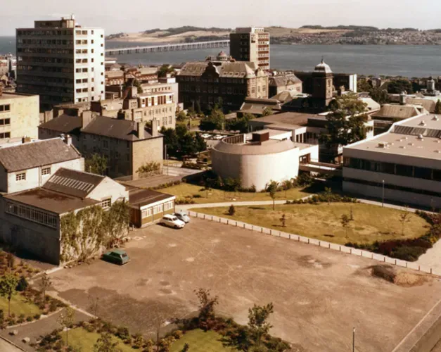 Photograph of the campus from Belmont Tower in 1977