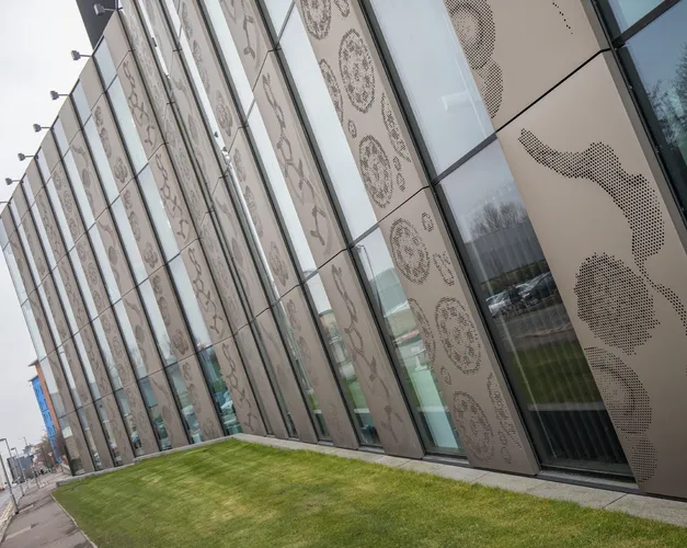 The exterior of the Discovery Building