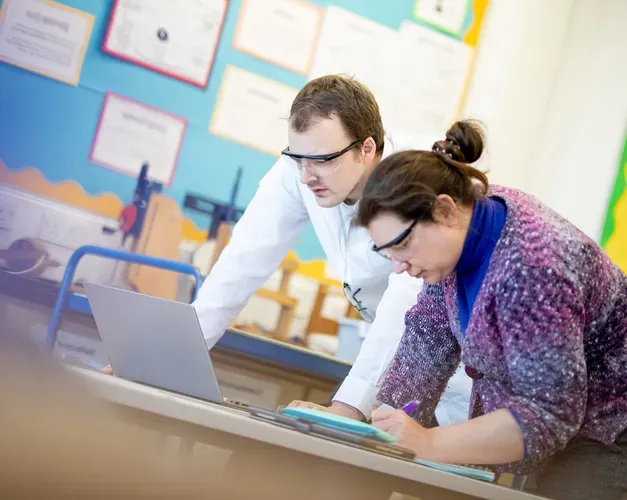 two students working