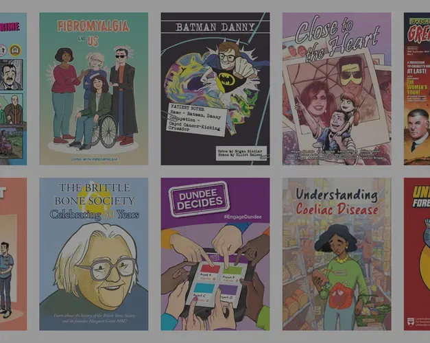 a composite image showing eight comic book covers