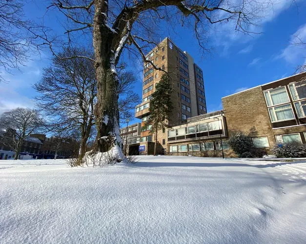 Tower Building in the snow