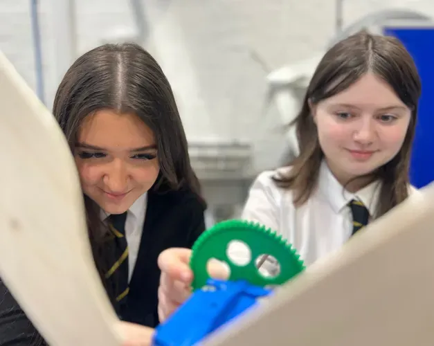 Two secondary school pupils from Arbroath Academy working on an activity at the University of Dundee