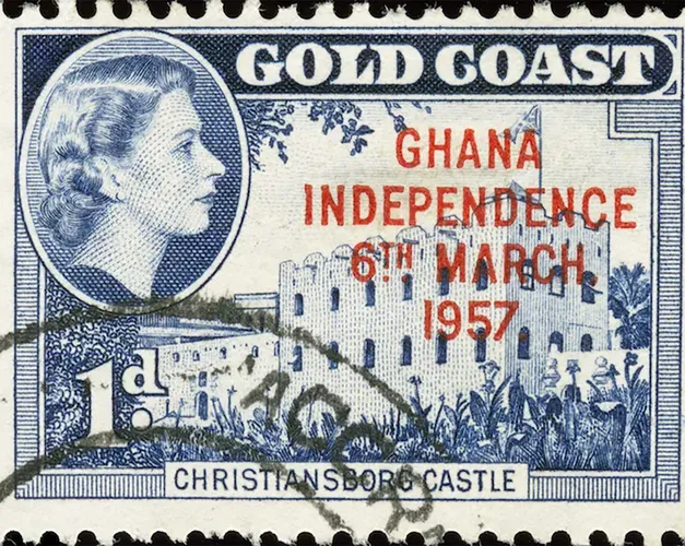 A postage stamp Gold Coast Ghana Independence 6th March 1957 with a profile of Queen Elizabeth II