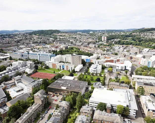 Arial view of City Campus looking towards the west end of Dundee