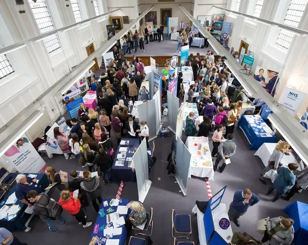 An aerial view of a Nursing Recruitment Fair at the University of Dundee