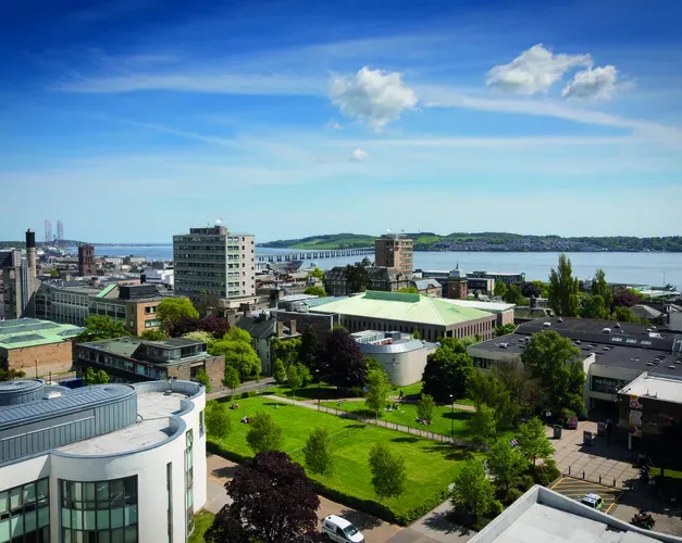 Aerial view over dundee uni campus