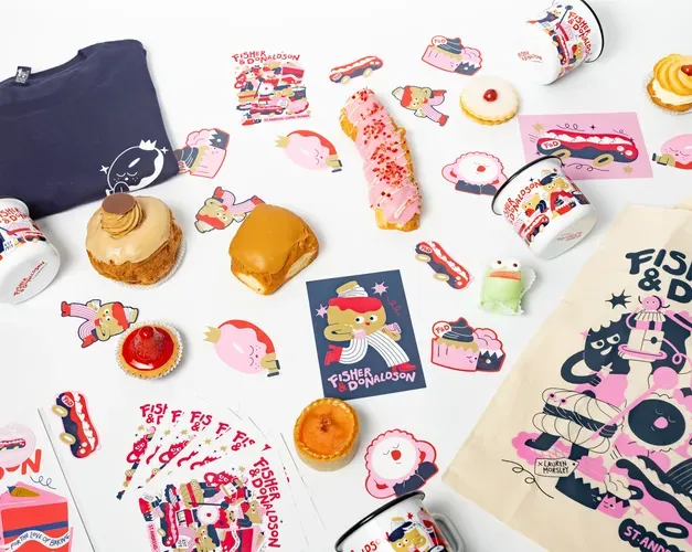 graphic image of characters based on cakes